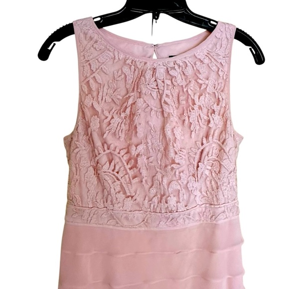 Adrianna Papell Light Pink Blush Ruffle Chiffon Ruffle Lace Dress 8 - Picture 9 of 11